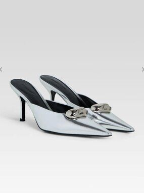 Francesca Leather Metallic Kitten Heel Mules